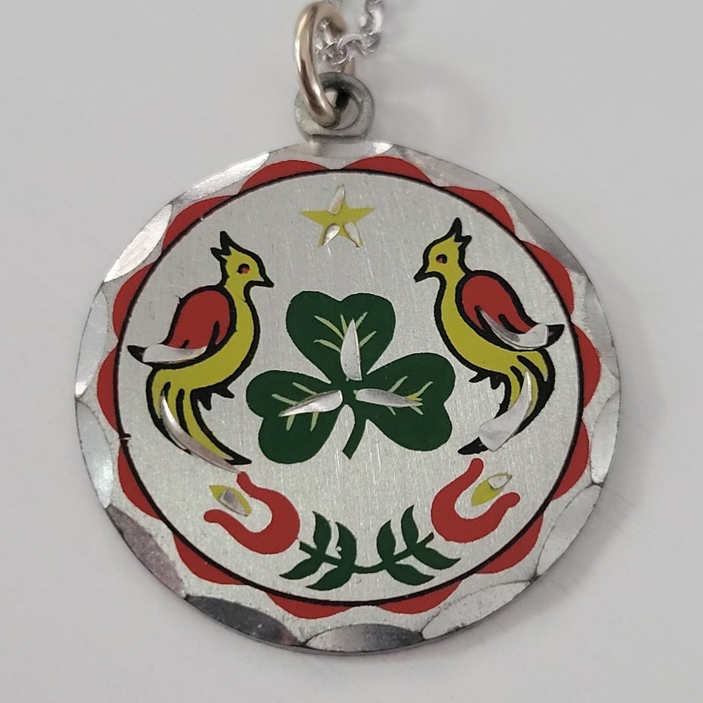 Vintage Blackinton Pewter Pendant Necklace Pennsylvania Dutch Hex Sign Birds